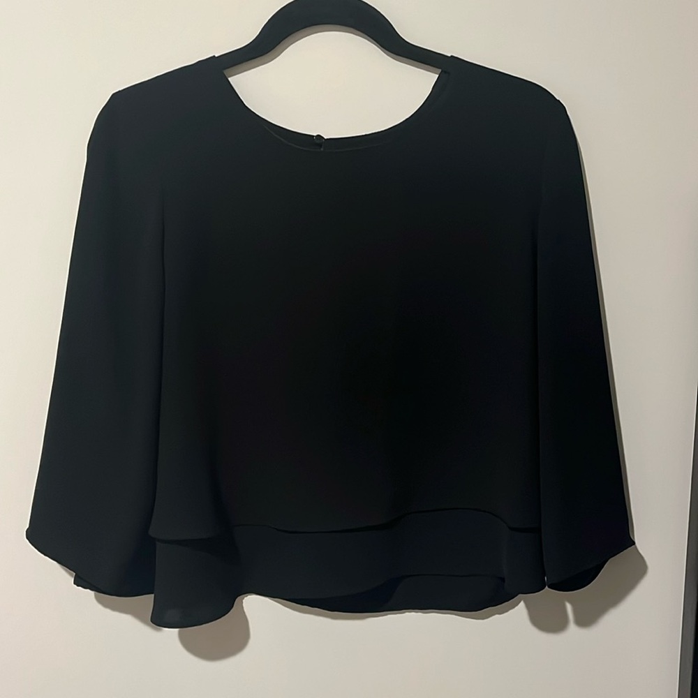 Long sleeve, double layered, black long sleeve top.